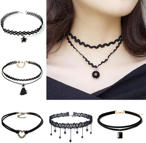 1Pcs Necklaces Black Velvet Choker for Womens Classic Gothic Tattoo Lace Chokers Adjustable for Party Cosplay Christmas Birthday in Saudi Arabia