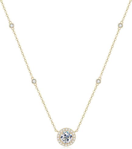 AINUOSHI Dainty 1 Carat Moissanite Station Necklace, 18K Gold Plated Sterling Silver Chain with Authentication Certificate, Hola Pendant for Women in Saudi Arabia