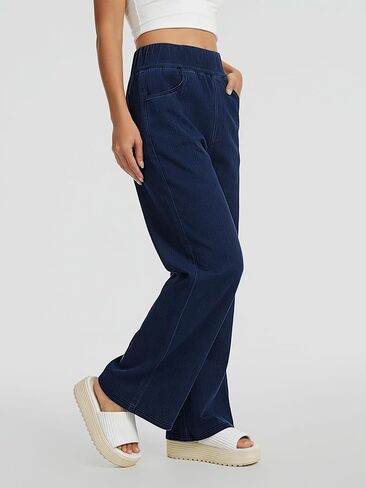 LAOTEPO Wide Leg Jeans Woman High Waisted Baggy Jeans Pull On Denim Pants Trendy Stretchy Casual Loose Jean in Saudi Arabia