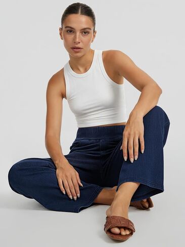 LAOTEPO Wide Leg Jeans Woman High Waisted Baggy Jeans Pull On Denim Pants Trendy Stretchy Casual Loose Jean in Saudi Arabia