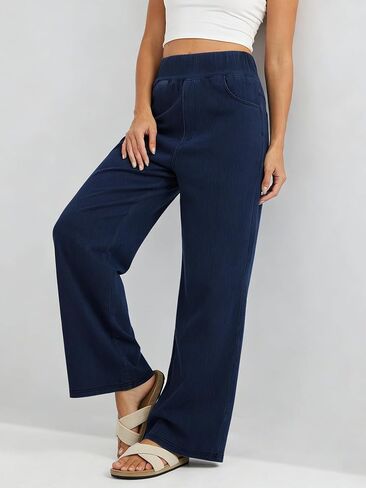 LAOTEPO Wide Leg Jeans Woman High Waisted Baggy Jeans Pull On Denim Pants Trendy Stretchy Casual Loose Jean in Saudi Arabia