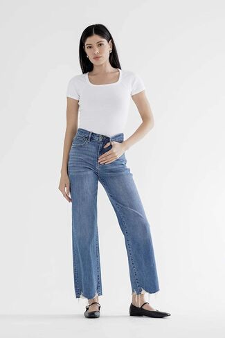 SALT TREE Mica Denim - جينز عالي الارتفاع وساق واسعة مع تفاصيل حاشية - MDP-W3218 in Kuwait
