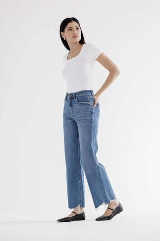 SALT TREE Mica Denim - جينز عالي الارتفاع وساق واسعة مع تفاصيل حاشية - MDP-W3218 in Kuwait