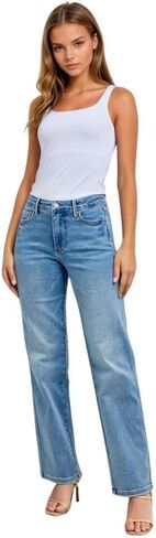 Judy Blue Mid Rise Tummy Control Vintage Wash Straight Leg Jeans for Women in Saudi Arabia