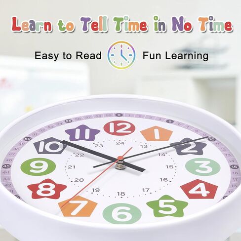 Aurowit Learning Wall Clock 12 Inch –Time Teaching Non-Ticking Battery Operated Wall Clock for Classroom, Bedroom, Homeschool, Christmas in Saudi Arabia