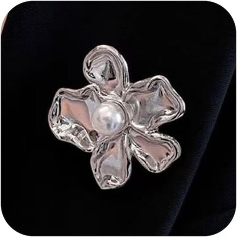 Large Chunky Gold Hammered Flower Pearl Brooch for Women, Vintage Boho Statement Floral Lapel Pins Trendy Formal Party Costume Jewelry Accessories Gift in Kuwait