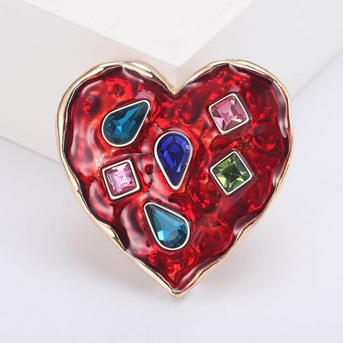 Teyolo Heart Brooch Gifts for Women Rhinestone/Enamel Valentine Love Heart Lapel Pins Jewelry for Mom Wife Lovers Elegant Dress Accessories in Saudi Arabia
