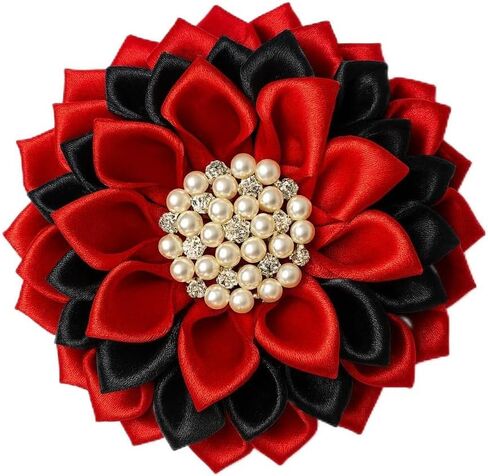Red and Black 4.5" Triple Sorority Paraphernalia Flower Brooch Pin for Women, Greek Organization, Delta Sigma Theta Sorority Inspired for D9 Events, Conferences, Luncheons, J13 in Saudi Arabia