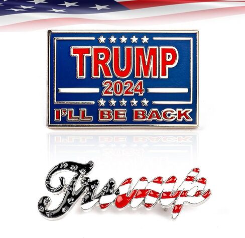 x xotic tech 2Pack Trump 2024 I'll Be Back Brooch Pin وTrump العلم الأمريكي طية صدر السترة دبوس المينا تذكارية وطنية الولايات المتحدة الأمريكية شارة للمعاطف والسترات والأسهم الانتخابات الرئاسية الأمريكية in Saudi Arabia