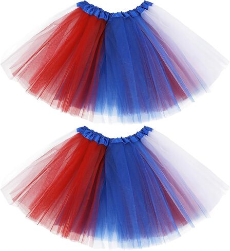 Zando 2 Pack 4th of July Red White and Blue Tutu for Toddler Girls American Flag Tutu Usa Patriotic 4 Layers 2-8 Years Halloween Princess Puffy Tulle Dance Birthday Party in Saudi Arabia