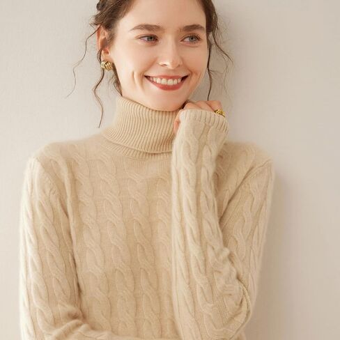 SHABADUER Cashmere and Merino Wool Blend High Neck Long Sleeve Thick Knit Winter Pullover Sweater for Women in Saudi Arabia