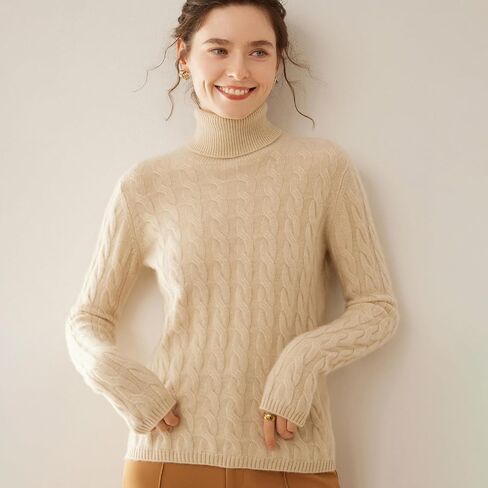 SHABADUER Cashmere and Merino Wool Blend High Neck Long Sleeve Thick Knit Winter Pullover Sweater for Women in Saudi Arabia