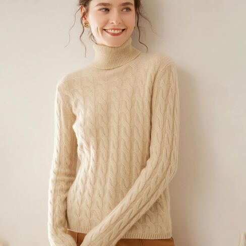 SHABADUER Cashmere and Merino Wool Blend High Neck Long Sleeve Thick Knit Winter Pullover Sweater for Women in Saudi Arabia