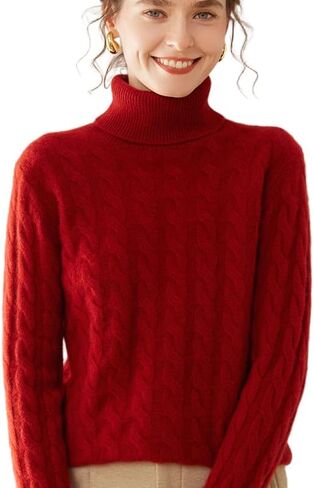 SHABADUER Cashmere and Merino Wool Blend High Neck Long Sleeve Thick Knit Winter Pullover Sweater for Women in Saudi Arabia