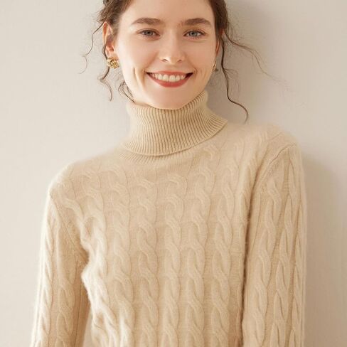 SHABADUER Cashmere and Merino Wool Blend High Neck Long Sleeve Thick Knit Winter Pullover Sweater for Women in Saudi Arabia