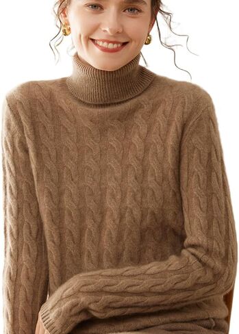 SHABADUER Cashmere and Merino Wool Blend High Neck Long Sleeve Thick Knit Winter Pullover Sweater for Women in Saudi Arabia