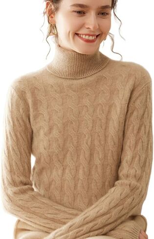 SHABADUER Cashmere and Merino Wool Blend High Neck Long Sleeve Thick Knit Winter Pullover Sweater for Women in Saudi Arabia