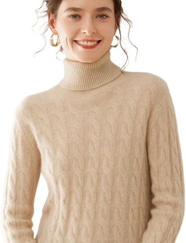 SHABADUER Cashmere and Merino Wool Blend High Neck Long Sleeve Thick Knit Winter Pullover Sweater for Women in Saudi Arabia