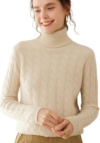 SHABADUER Cashmere and Merino Wool Blend High Neck Long Sleeve Thick Knit Winter Pullover Sweater for Women in Saudi Arabia