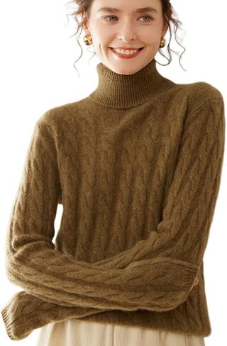 SHABADUER Cashmere and Merino Wool Blend High Neck Long Sleeve Thick Knit Winter Pullover Sweater for Women in Saudi Arabia