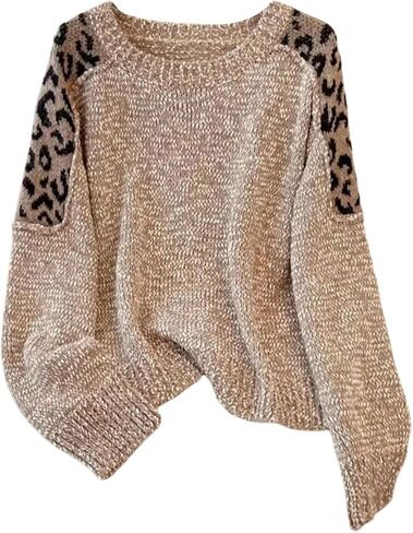 MakeMeChic Women's Cheetah Print Sweater Crewneck Long Sleeve Knit Leopard Pullovers Knitwear in Saudi Arabia
