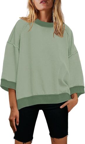Nirovien Womens Short Sleeve Sweatshirt Oversized Crewneck Sweatshirts 3/4 Sleeve Casual Summer Tops in Saudi Arabia