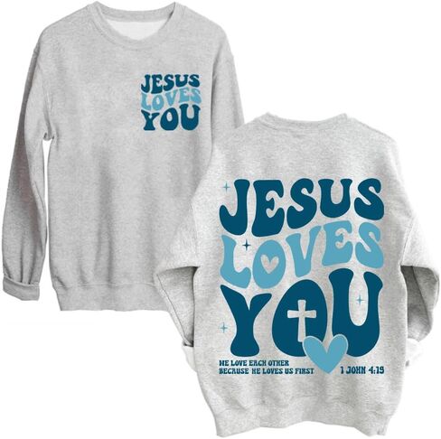 LEIMUGE Jesus Loves You Sweatshirt, Christian Shirts For Women, Bible Verse Christian Shirts in Saudi Arabia