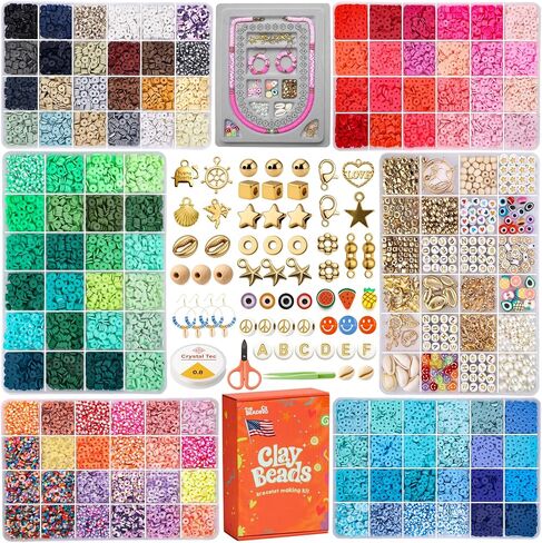 21000 Clay Beads Bracelet Making Kit for Girls 120 Colors 6 boxes Polymer Clay beads for jewelry Making Kit charms beads for bracelets Bead Board Arts and crafts gifts for kids and crafts for adults in Saudi Arabia