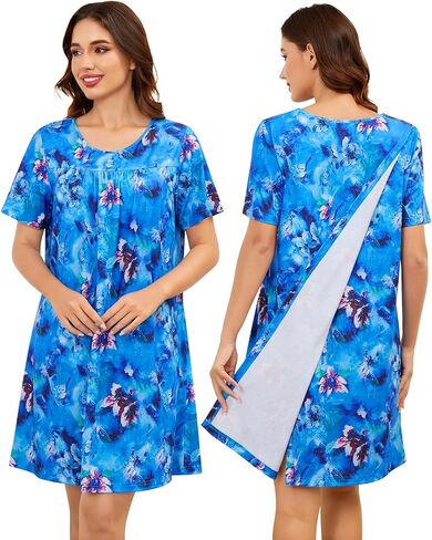 SWOMOG Hospital Gowns for Women Open Back Post Surgery Dress Tear Away Velcro Adaptive Nursing Nightgown Maternity Gown in Saudi Arabia