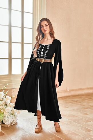 Scarlet Darkness Women's Medieval Renaissance Costume Dress Long Bell Sleeve Embroidery Cosplay Overdress in Saudi Arabia