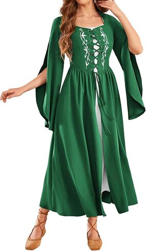 Scarlet Darkness Women's Medieval Renaissance Costume Dress Long Bell Sleeve Embroidery Cosplay Overdress in Saudi Arabia