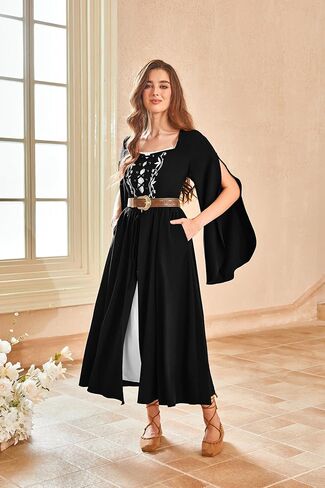 Scarlet Darkness Women's Medieval Renaissance Costume Dress Long Bell Sleeve Embroidery Cosplay Overdress in Saudi Arabia