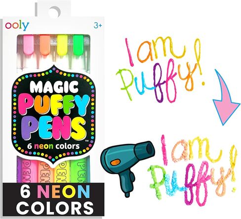 Ooly Magic Puffy Pens, Puffy Popcorn Drawing Pens Set of 6 Neon Colors with 3D Ink, Add Heat & Watch Art Grow, Creative Markers for Kids & Toddlers, Fun Art Supplies for Drawing & Coloring in Kuwait