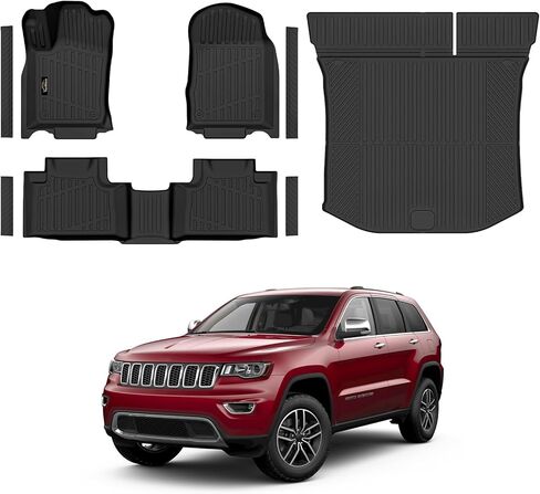 Floor Mats & Trunk Mat Custom for Jeep Grand Cherokee & Dodge Durango 2016-2021/Grand Cherokee WK 2022 (Not for L) All Weather TPE Rubber Cargo Liner Automotive Full Set Accessories- Black in Kuwait