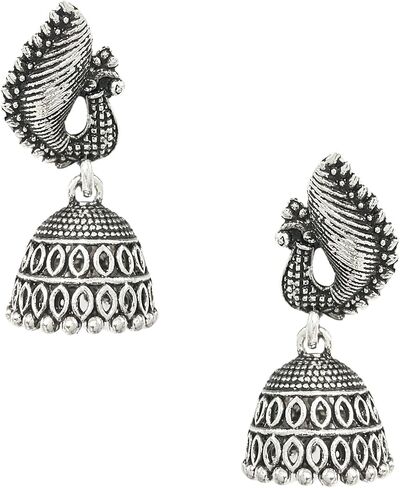 Handmade Peacock Design Bollywood Jewellery Traditional Handcrafted Ethnic Oxidized Party Wear Bridal Bride Wedding Bridesmaid Indian Small Jhumka Jhumki Earrings Jewelry for Womens in Saudi Arabia