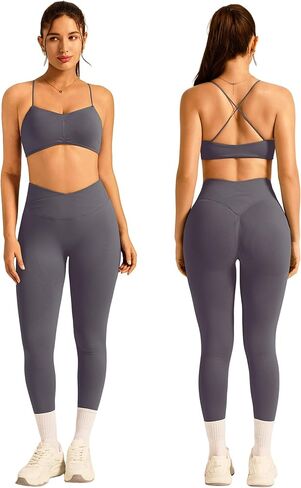 ABOCIW Workout Sets for Women 2 Piece Seamless Strappy Sports Bra Crossover Waist Leggings Gym Sets Active Wear in Saudi Arabia