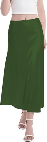 Urban CoCo Women’s Elegant High Waisted Satin Comfy Long Skirt A-Line Casual Skirts with Sheen in Saudi Arabia