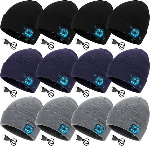 Honoson 12 Pack Bluetooth Beanies Hats Bulk Wireless Warm Winter Knitting Music Hats with Headphone for Unisex Outdoor Sports in Saudi Arabia