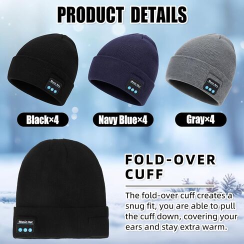 Honoson 12 Pack Bluetooth Beanies Hats Bulk Wireless Warm Winter Knitting Music Hats with Headphone for Unisex Outdoor Sports in Saudi Arabia