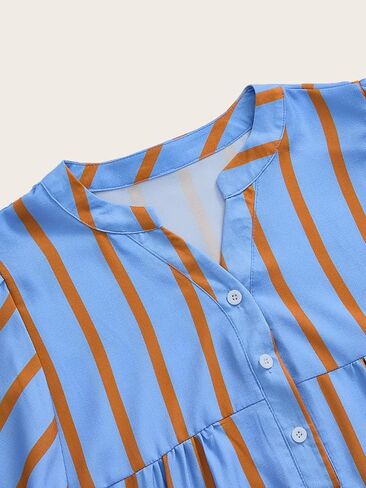 winkbay Women's Puff Sleeve Babydoll Tops Cute Striped Peplum Notch V Neck Loose Shirts in Saudi Arabia