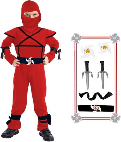 SATKULL Kids Ninja Costume Set Halloween Ninja Cosplay Costumes with Halloween Ninjas Accessories for Boys Dress up in Saudi Arabia