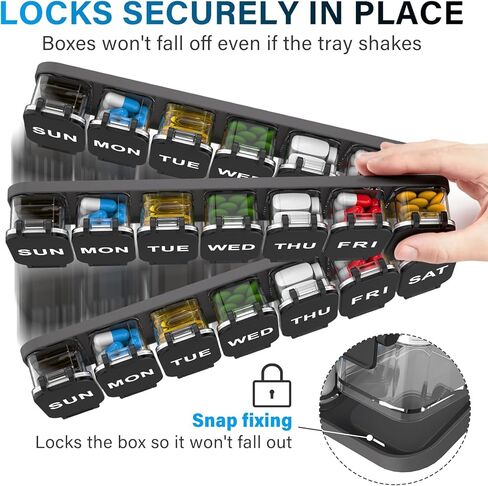 Extra Large Weekly Pill Organizer 7 Day - Portable Daily Pill Box with 7 Detachable Compartments, Vitamin Holder and Medicine Organizer for Supplements, Home and Travel, Black in Saudi Arabia