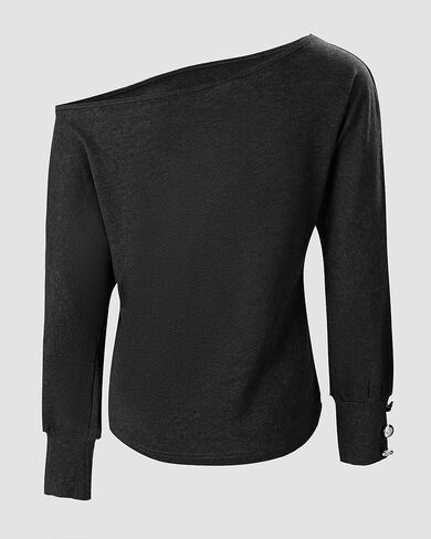 Womens Cold Shoulder Long Sleeve Top Button Detail Loose Fit Casual Solid Shirt for Office Street Daily Wear in Saudi Arabia