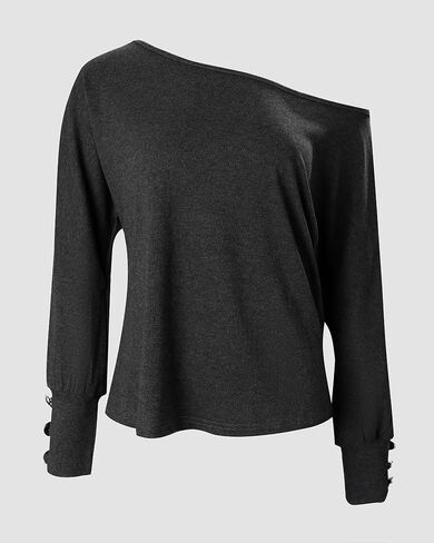 Womens Cold Shoulder Long Sleeve Top Button Detail Loose Fit Casual Solid Shirt for Office Street Daily Wear in Saudi Arabia
