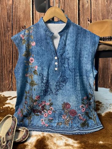 Summer Beach Vacation Boho Sleeve T Shirts Casual Tops Button V Neck Short Sleeve Shirts Loose Fit Top for Womens in Saudi Arabia