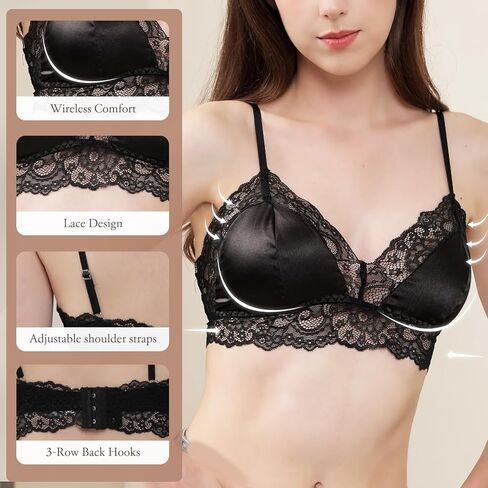 ملابس علوية نسائية من الحرير من MOLISILK مثيرة من الدانتيل وفتحة رقبة على شكل V 3/4 كوب حمالات صدر ناعمة ورائعة بدون سلك علوي مع وسادات قابلة للإزالة in Kuwait