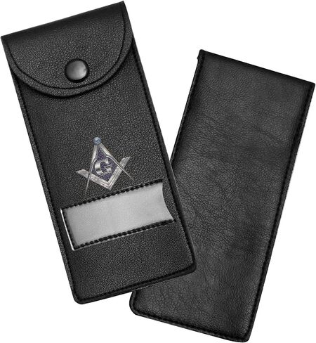 Masonic Regalia Pocket Jewel Holder Case Leather Carry Wallet with Soft Lining for Freemason Lodge Jewels, Pins & Badges - Square Compass G Silver Printed (Medium) in Saudi Arabia