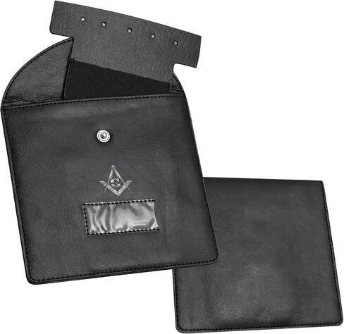 Masonic Regalia Pocket Jewel Holder Case Leather Carry Wallet with Soft Lining for Freemason Lodge Jewels, Pins & Badges - Square Compass G Silver Printed (Medium) in Saudi Arabia