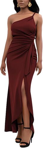 فساتين DeftSharp النسائية الصيفية بكتف واحد مكشكشة لحفلات الزفاف الرسمية وحفلات الكوكتيل والسهرات الطويلة in Kuwait