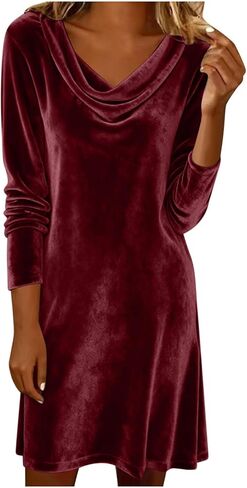 Lmdudan Velvet Dress for Women Long Sleeve Draped Cowl Neck Ruched Bodycon Midi Dress Elegant Slim Cocktail Party Dresses in Saudi Arabia